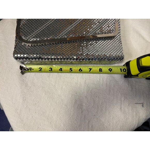 BUENO Silver Mesh Metal Evening Clutch Purse Diagonal Pattern Removable Strap - Picture 7 of 8